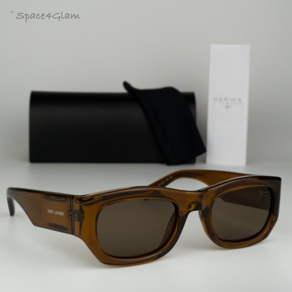 Saint Laurent Women Sunglasses Transparent Brown Rectangle Sl713 003 Brand New